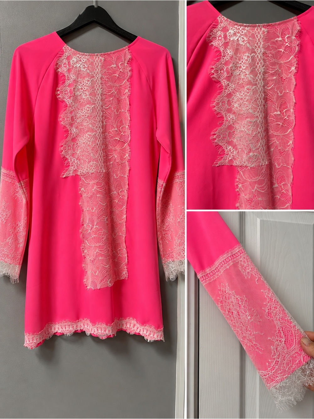 Hot Pink Lace-Trim Sleep Chemise